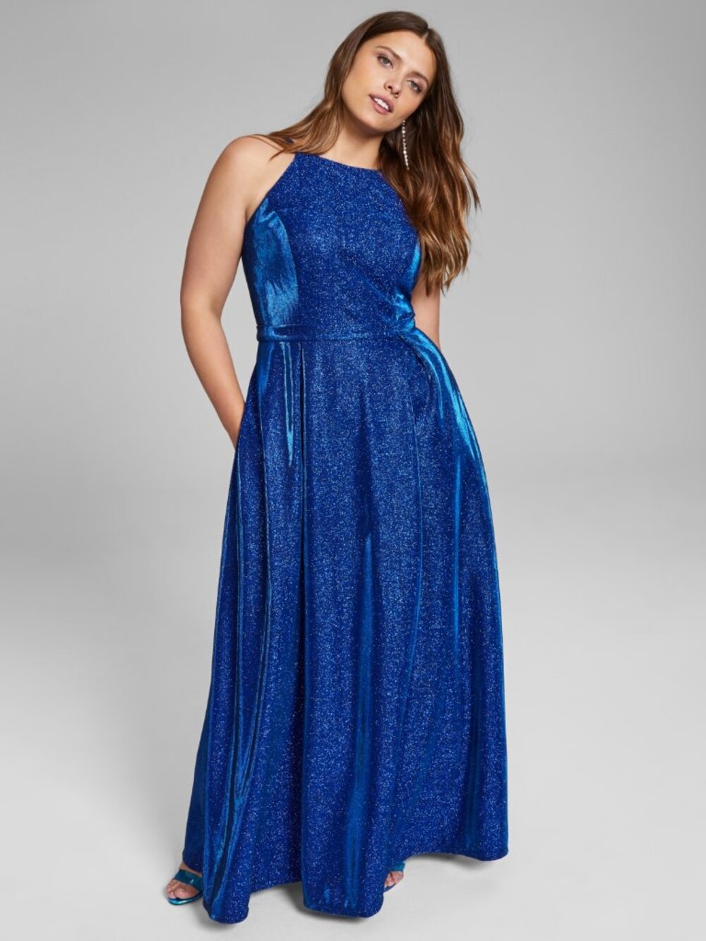 Sz 22W CityStudio Dark Royal Blue Glitter Ballgown with Adjustable Straps